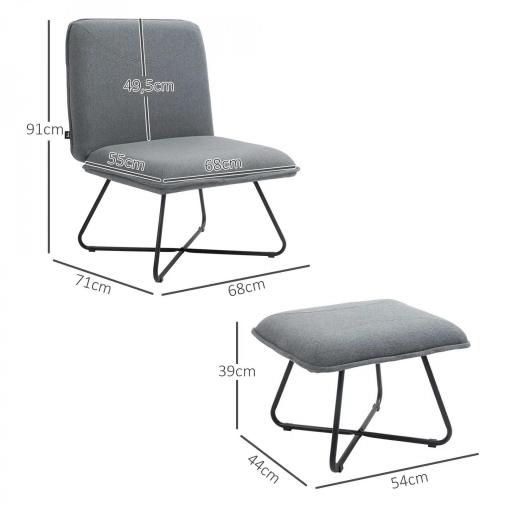 Butaca con Reposapiés Sillón para Lectura con Patas de Acero en Forma de Cruz Gris Oscuro [1]