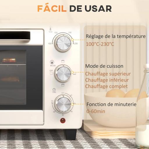 Horno Sobremesa de 21L 1400W Mini Horno Eléctrico Temporizador hasta 60min y Temperatura Regulable hasta 230℃ Crema [5]