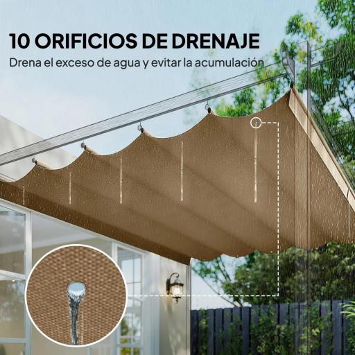 Cubierta para Techo Retráctil de 2,5x2,55m para Pérgola 3x3 Tela de Repuesto con 10 Orificios de Drenaje Pardo [5]