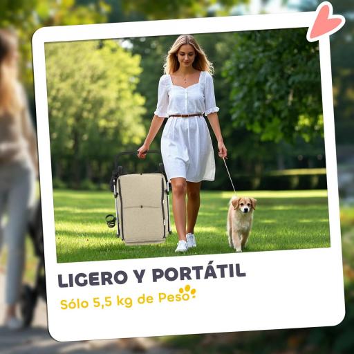 Cochecito para Mascotas Ligero y Plegable para Perros Pequeños con Ventilación Óptima 80x48,5x106 cm Caqui y Plata [4]
