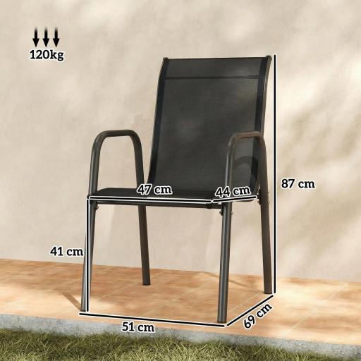 Juego de 6 Sillas de Jardín Exterior Apilables con Reposabrazos Asiento y Respaldo de Malla Estructura de Metal Negro [1]