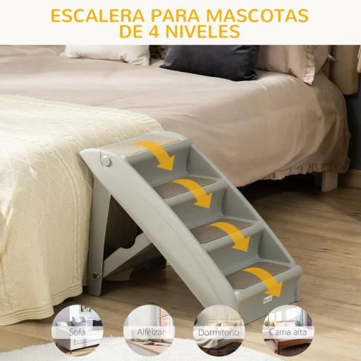 Escalón para Perros Gatos Portátil con Alfombras Antideslizantes para Cama Sofá Carga 20 kg 62x38x49,5 cm Gris [3]
