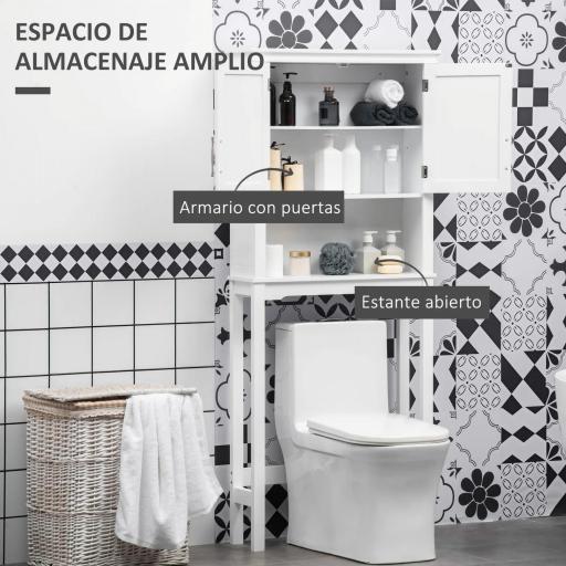 Mueble sobre Inodoro Armario Alto para Lavadora con 2 Puertas Balda Ajustable y 1 Estante 71x20,5x165 cm Blanco [2]