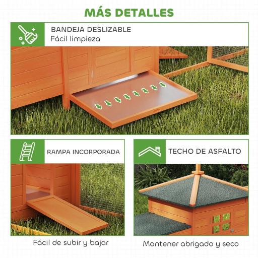 Gallinero de Madera Exterior Jaula para Gallinas con Nidos Corral Bandeja Extraíble Tapa Abatible 196x76x97 cm Naranja [2]
