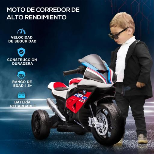 Moto Eléctrica BMW HP4 para +18 Meses con Música USB Velocidad 2,5 km/h Avance y Retroceso 82,5x42x54 cm Rojo [6]