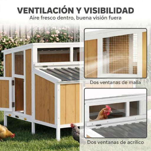 Gallinero para Exterior de Madera 145x90x92 cm para 2-4 Gallinas con Nido Casa Lateral Bandeja Extraíble Amarillo [6]