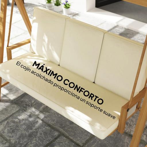 Columpio de Jardín con Toldo Ajustable para Tres Personas Estructura Metálica y Cojines 195x120x170 cm Beige [4]