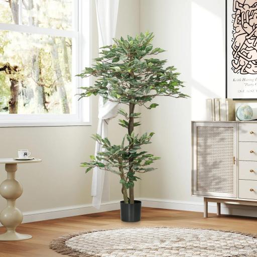 Ficus Artificial 150 cm Planta Artificial con 1008 Hojas Musgo y Maceta Planta Artificial Decorativa Verde [4]