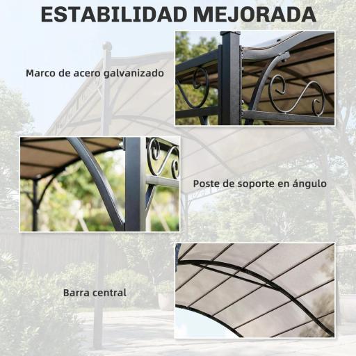 Pérgola de Jardín 3x3 m con Dosel UV30+ Estructura de Metal Galvanizado Techo Arqueado Pabellón para Exterior Crema [5]