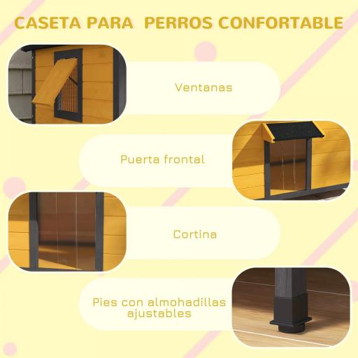 Caseta para Perros Exterior con Techo Asfáltico Abatible Ventanas y Base Extraíble 97x72x65 cm Madera Natural [1]