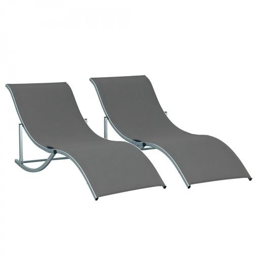  2 Tumbonas Plegables con Marco de Aluminio en Forma de S Carga de 120 kg para Piscina Terraza 165x61x63 cm Gris Oscuro [9]