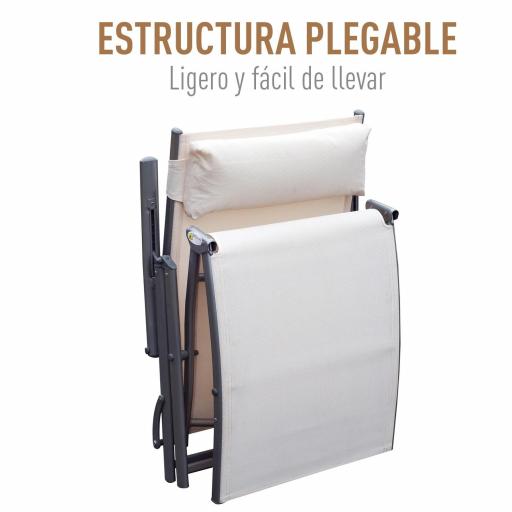 Tumbona de Jardín Plegable con Respaldo Ajustable en 7 Niveles Almohada y Reposabrazos 137x63,5x100,5 cm Beige [4]