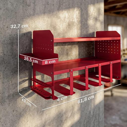Organizador de Herramientas de Jardín Estante de Almacenamiento de Pared de 2 Niveles con Bandeja y Ganchos Rojo [1]