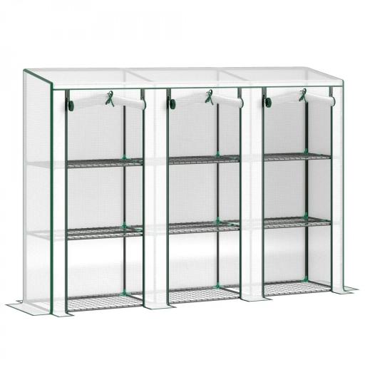 Invernadero de Exterior de 3 Niveles con Puerta Enrollable con Cremallera 9 Estantes Cubierta de PE 215x46x151cm Blanco [8]