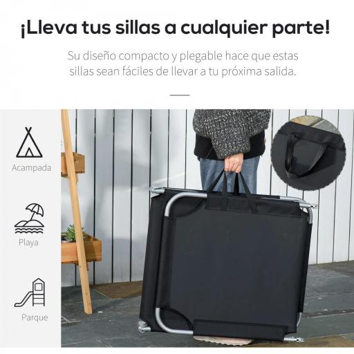 Tumbona Jardín Exterior Plegable con Respaldo Ajustable en 5 Posiciones Carga 120 kg para Terraza 187x55x24 cm Negro [3]