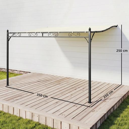 Pérgola de Pared 2,5x3,5 m con Techo Inclinado Orificios de Drenaje y Estructura Metálica Blanco Crema [1]