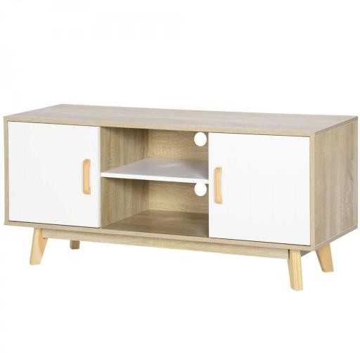 Mueble de TV para Televisores de hasta 55" Mueble con 2 Armarios y 2 Estantes 120x40x55 cm Natural y Blanco [8]