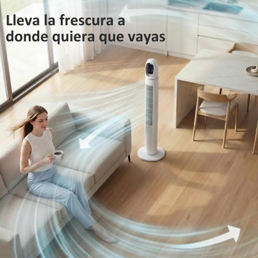 Ventilador de Torre con Control Remoto 3 Velocidades 3 Modos Temporizador 24H Oscilación 70° Pantalla LED Blanco [3]