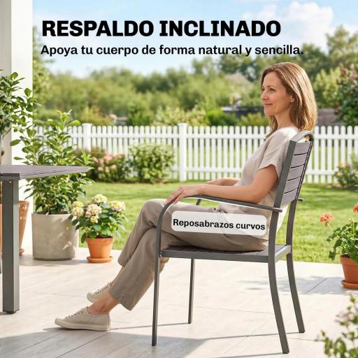 Conjunto de Mesa y Sillas Jardín con Mesa Extensible Marco de Aluminio 8 Sillas y Tablero de Lamas de Madera Plástica [2]