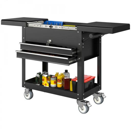 Carro de Herramientas con Ruedas Carro de Taller Móvil con Tapa Deslizante 2 Cajones con Cerradura Bandeja Negro [8]