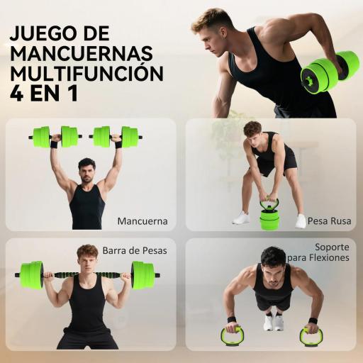Juego de Mancuernas Ajustables 30 kg 4 en 1 como Kettlebell Barra Mancuernas Soporte para Flexiones para Gimnasio Casa [3]