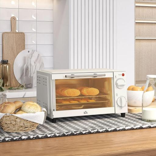 Mini Horno Eléctrico 9L Horno Eléctrico Sobremesa 750W con Temperatura Ajustable Temporizador 35x24,6x20 cm Blanco Crema