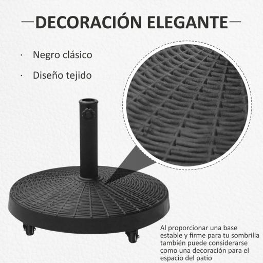 Base para Sombrilla con Ruedas de Resina y Metal Compatible con Postes Ø38 mm y Ø48 mm Ø52x41 cm Negro [2]