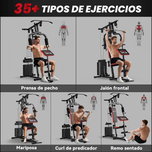 Máquina de Musculación con Pesas Ajustables de 65 kg Prensa de Pecho y Piernas Polea 135x103x210 cm Negro [1]