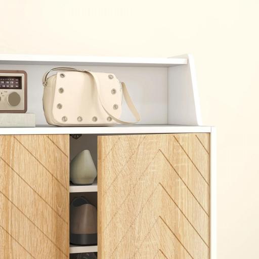 Zapatero Entrada Recibidor con 2 Puertas Estantes Ajustables y Compartimento Abierto 75x35x104 cm Blanco y Natural [6]