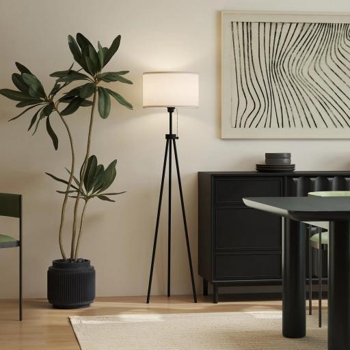 Lámpara de Pie con Trípode Metálico y Pantalla de Tela Diseño Elegante y Clásico Ø37x152 cm para Hogar u Oficina