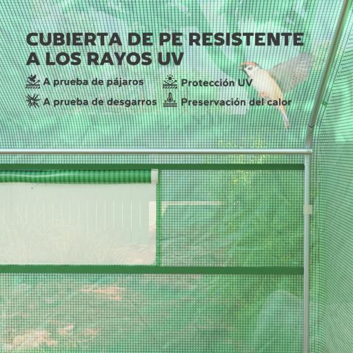 Invernadero de Túnel 4x3x2 m con 2 Ventanas Cubierta de PE Anti-UV y 1 Puerta Enrollable con Cremallera Verde [2]