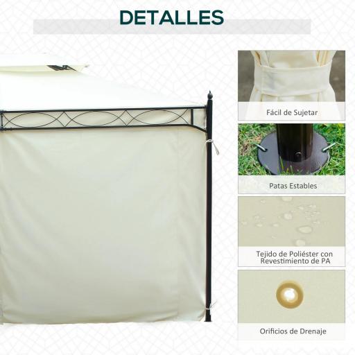 Cenador de Jardín 4x3m con Doble Techo Estructura de Acero Anti-UV para Exterior Patio 400x300x280 cm Crema [4]