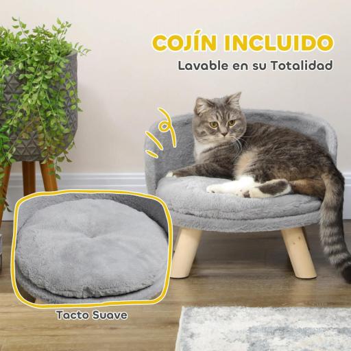 Cama para Perros Miniaturas con Cojín Lavable y Marco de Madera y Alfombrillas Antideslizantes Ø40,5x33 cm Gris [3]