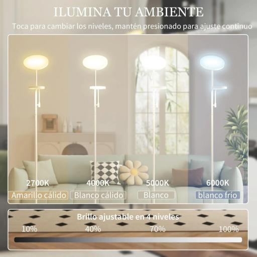 Lámpara de Pie LED Regulable 42W con Control Remoto y Táctil Temperatura de Color y Brillo Ajustable Blanco [7]