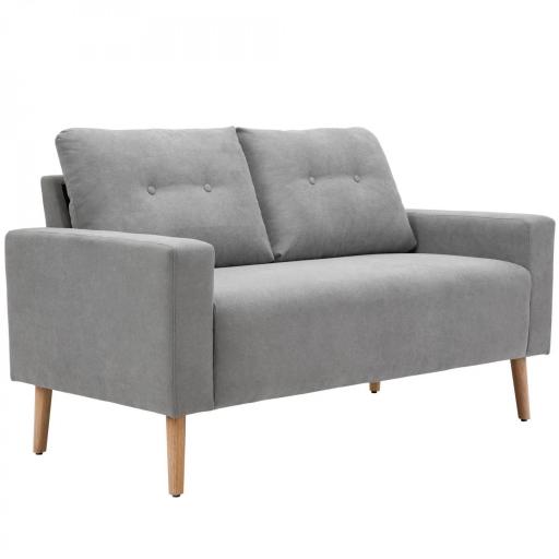 Sofá de 2 Plazas con 2 Cojines Reposabrazos y Patas de Madera de Caucho para Dormitorio Oficina 145x76x88 cm Gris [9]