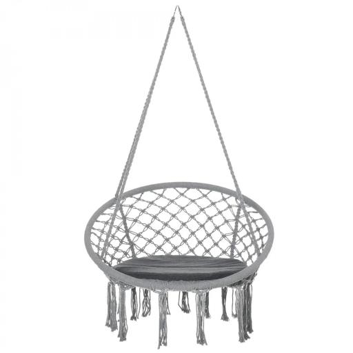 Silla Colgante Redondo de Ø60 cm Silla Hamaca Columpio con Cojín y Cuerda de Algodón para Interior y Exterior Carga 120 kg 80x80x42 cm Gris [10]