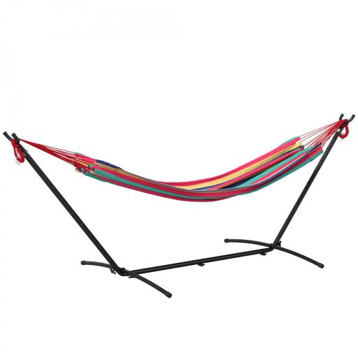 Hamaca con Soporte 310x117cm para Camping con Altura Ajustable y Bolsa de Transporte Carga 120 kg Rayas Naranja y Rojo [10]
