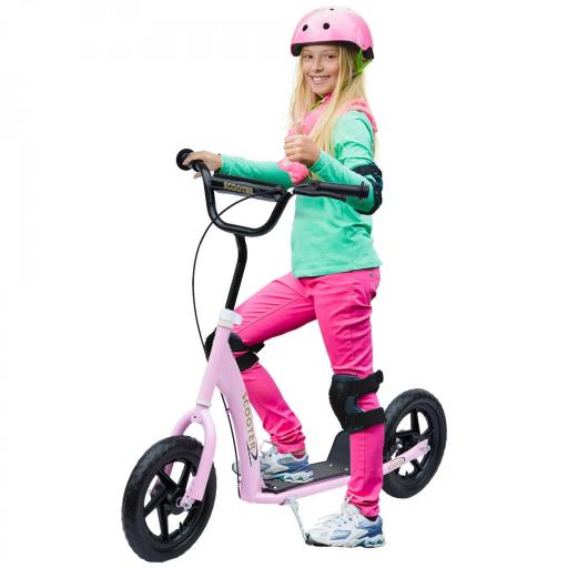 Patinete para Niños de 5-12 Años Scooter de 2 Ruedas Grandes de 12 Pulgadas con Freno y Manillar Ajustable en Altura Carga Máx. 50 kg 120x52x80-88 cm Rosa [9]
