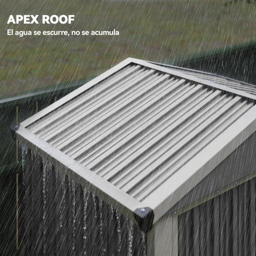 Cobertizo de Jardín Exterior 1,1 m² 133x87x178 cm con 2 Puertas Correderas Techo Inclinado y Guantes Gris Plateado [5]