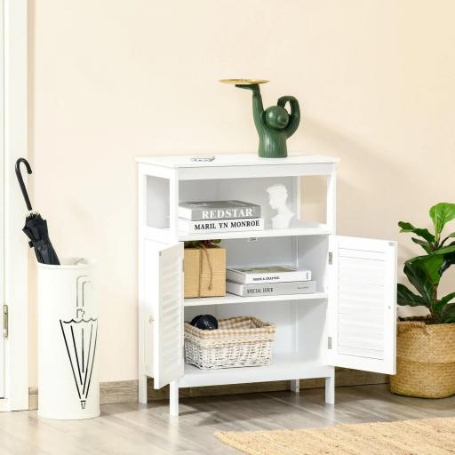 Mueble Auxiliar de Baño Armario para Baño con 2 Puertas de Persianas Estante Abierto Gran Espacio de Almacenamiento Diseño Moderno 60x30x81,6 cm Blanco [5]