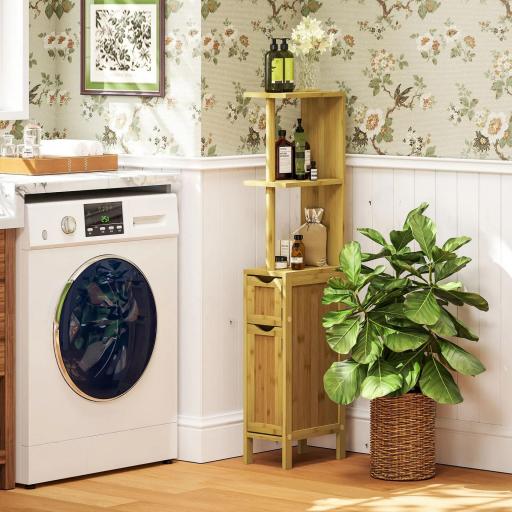 Mueble de Baño con Puertas y Estantes Abiertos Armario de Baño Moderno 18x30x120 cm Natural [4]