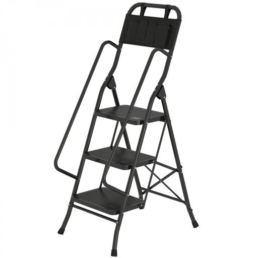 Escalera Plegable de 3 Peldaños con Bolsa de Herramientas Escalera de Tijera con Peldaños Anchos Antideslizantes Negro [8]