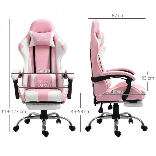 Silla Gamer Reclinable con Reposapiés Sillón Gaming con Reposacabezas Cojín Lumbar y Altura Ajustable 64x67x127 cm Rosa [1]