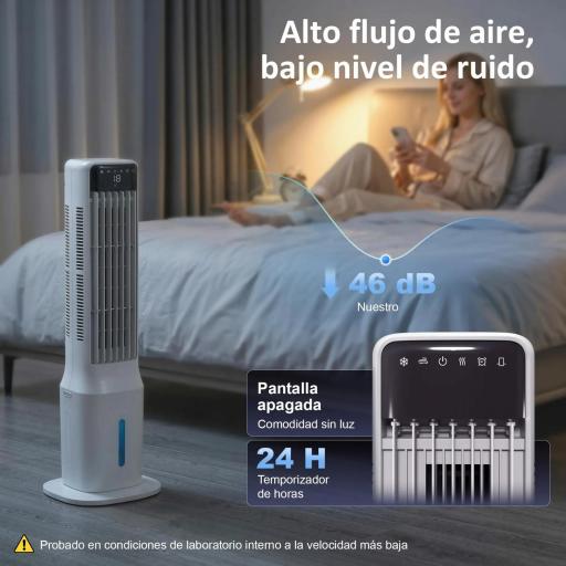 Climatizador Evaporativo de Torre 3 en 1 con Depósito de 9 L Oscilación 48° 3 Velocidades 3 Modos Temporizador Blanco [6]