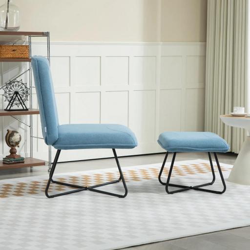 Butaca con Reposapiés Sillón para Lectura con Patas de Acero en Forma de Cruz Azul Claro [2]