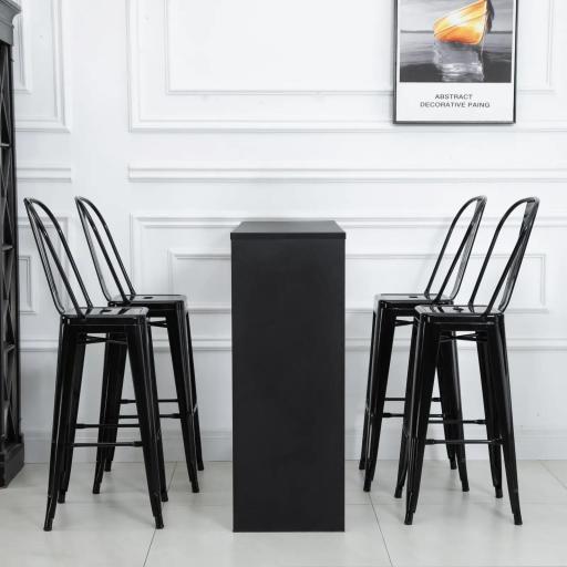 Juego de 4 Taburetes Altos de Cocina de Metal con Respaldo Alto y Reposapiés para Comedor 44x46x116 cm Negro [4]