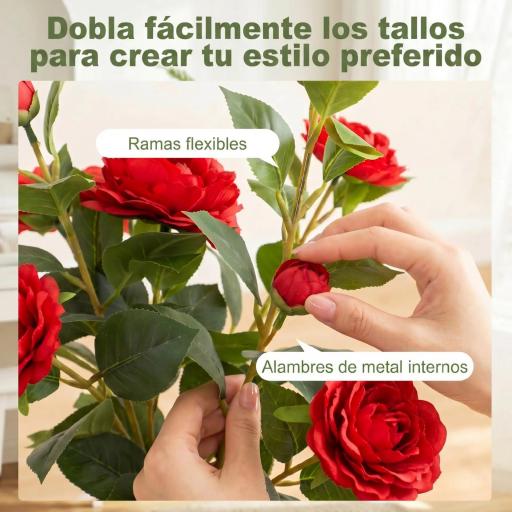 Planta Artificial de Camelia 65 cm Árbol Artificial en Maceta con Flores de Seda Realistas 116 Hojas Efecto Musgo Rojo [6]