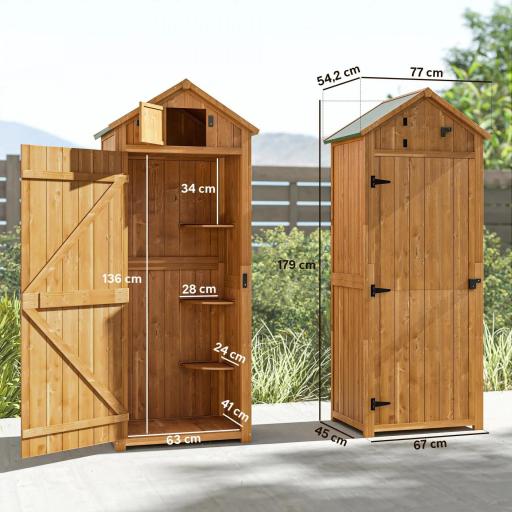 Cobertizo para Almacenaje de Herramientas 77x54,2x179 cm 0,3 m² Armario de Jardín de Madera con 3 Estantes y 2 Puertas [1]