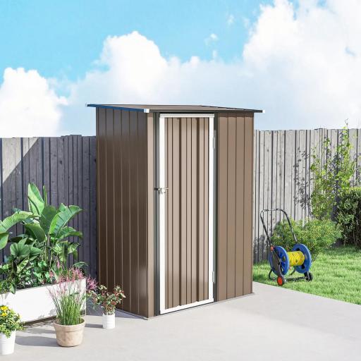 Cobertizo Exterior 1,07m² 142x84x189 cm con Puerta y Orificios de Drenaje para Almacenamiento de Herramientas Marrón [7]