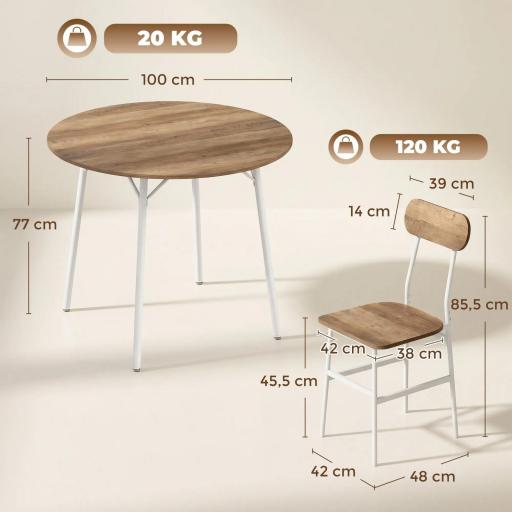 Juego de Mesa y 4 Sillas de Comedor Estilo Industrial Marco Metálico para Espacios Pequeños Salón Natural y Blanco [1]